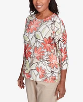 Alfred Dunner Women's Catalina Island Bold Floral Textured Top