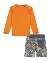 Quiksilver Little and Toddler Boys Long Sleeve Rashguard Pattern Boardshorts, 2 Piece Set