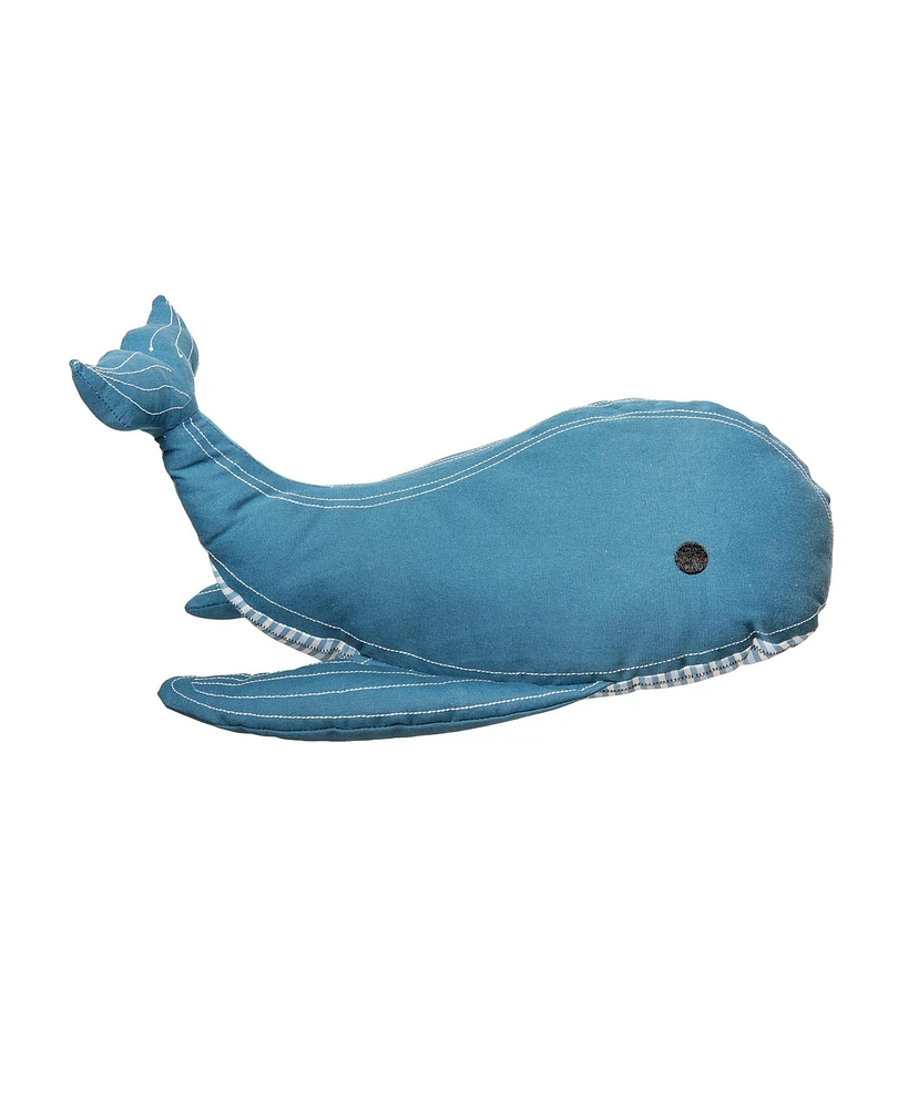 7.87" x 15.7" x 6.1" Whale Shaped Applique and Embelishe Throw Pillow