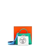 Pre-Owned HERMES 20 Kelly Mini Ii Amazone Handbag Green Epsom with Palladium Hardware