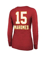 Majestic Women's Patrick Mahomes Red Kansas City Chiefs Super Bowl Lix Player Name Number Tri-Blend Long Sleeve Scoop Neck T-Shirt