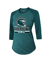 Majestic Women's Midnight Green Philadelphia Eagles Super Bowl Lix Hard Count Tri-Blend Raglan 3/4-Sleeve T-Shirt