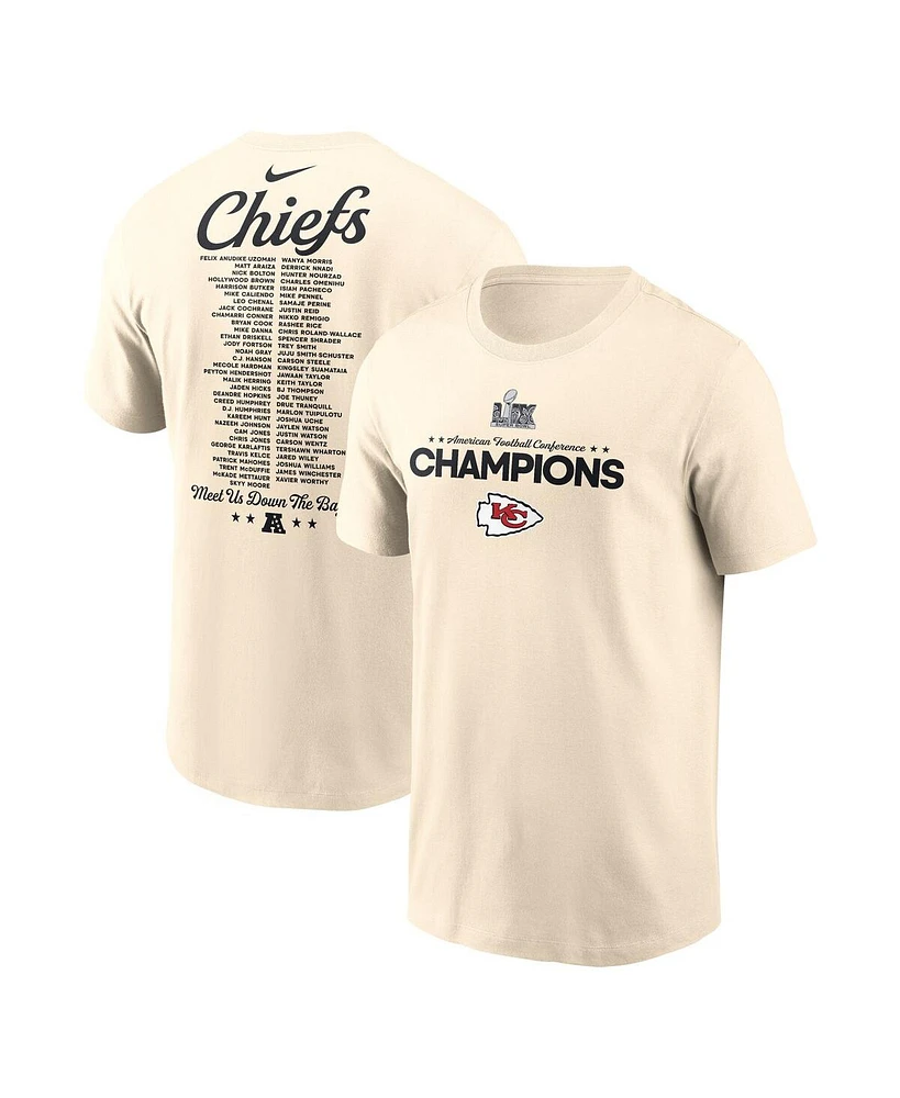 Nike Men's Cream Kansas City Chiefs 2024 Afc Champions Roster T-Shirt