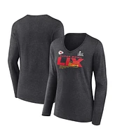 Fanatics Women's Heather Charcoal Kansas City Chiefs Super Bowl Lix Quick Pass Long Sleeve V-Neck T-Shirt