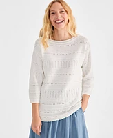 Style & Co Women's Cotton Mixed-Stitch Pointelle Sweater, Exclusively at Macy's