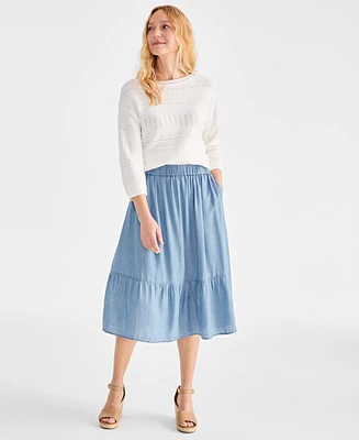Style & Co Petite Chambray Tiered Midi Skirt, Exclusively at Macy's