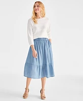 Style & Co Petite Chambray Tiered Midi Skirt, Exclusively at Macy's