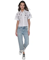 Karl Lagerfeld Paris Women's Embellished Cropped Button-Down Shirt