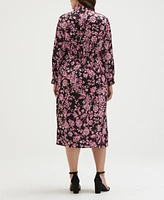Ella Rafaella Plus Floral Print Gathered Popover Midi Dress