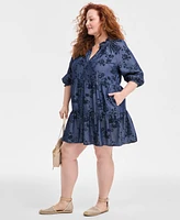 Style & Co Plus Printed Chambray Babydoll Dress, Exclusively at Macy's