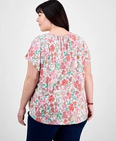 Tommy Hilfiger Plus Floral-Print Pintucked Top, Exclusively at Macy's