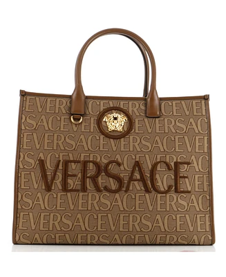 Pre-Owned Versace Large Allover Medusa Tote Printed Jacquard Canvas