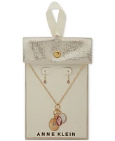 Anne Klein Gold-Tone Crystal Charm Pendant Necklace & Earrings Set