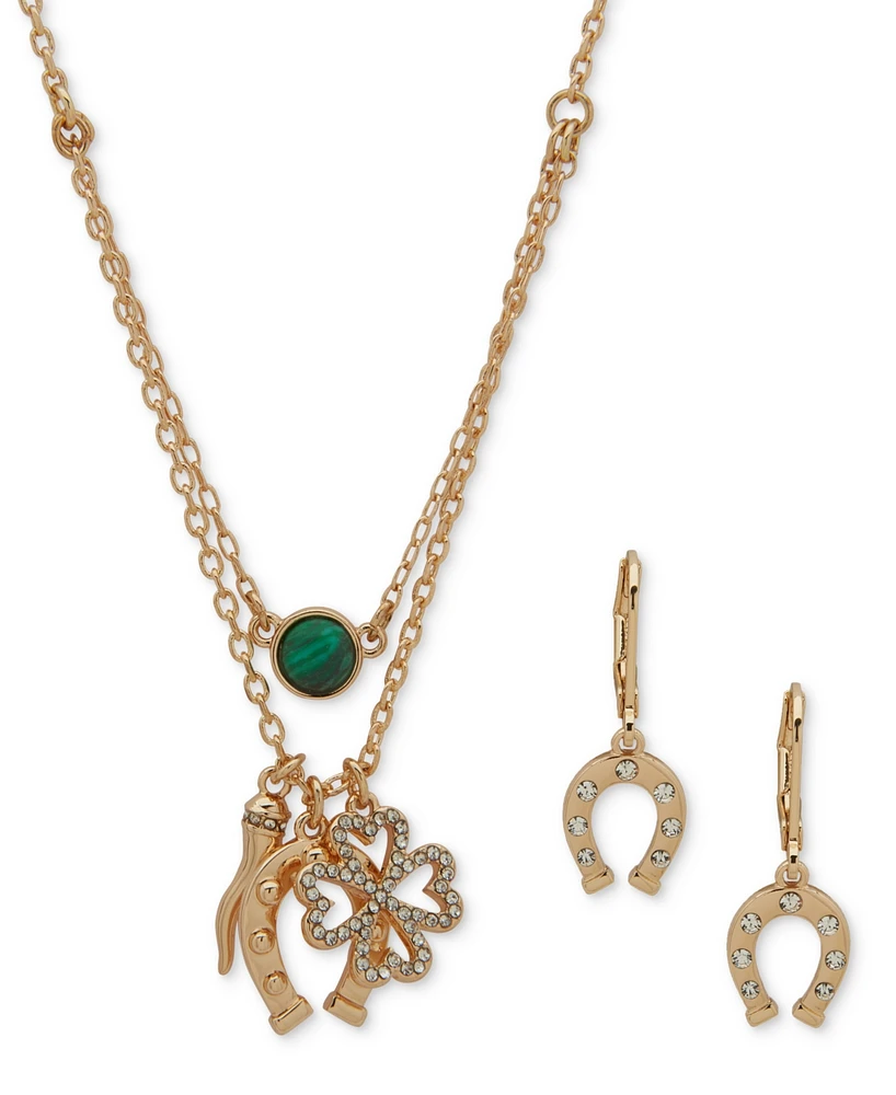 Anne Klein Gold-Tone Multi-Luck Charms Necklace & Earrings Set