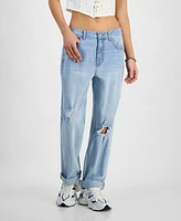 Tinseltown Juniors' High-Rise Distressed Boyfriend Jeans