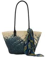 Patricia Nash Calypso Medium Woven Straw Tote with Greek Floral Scarf