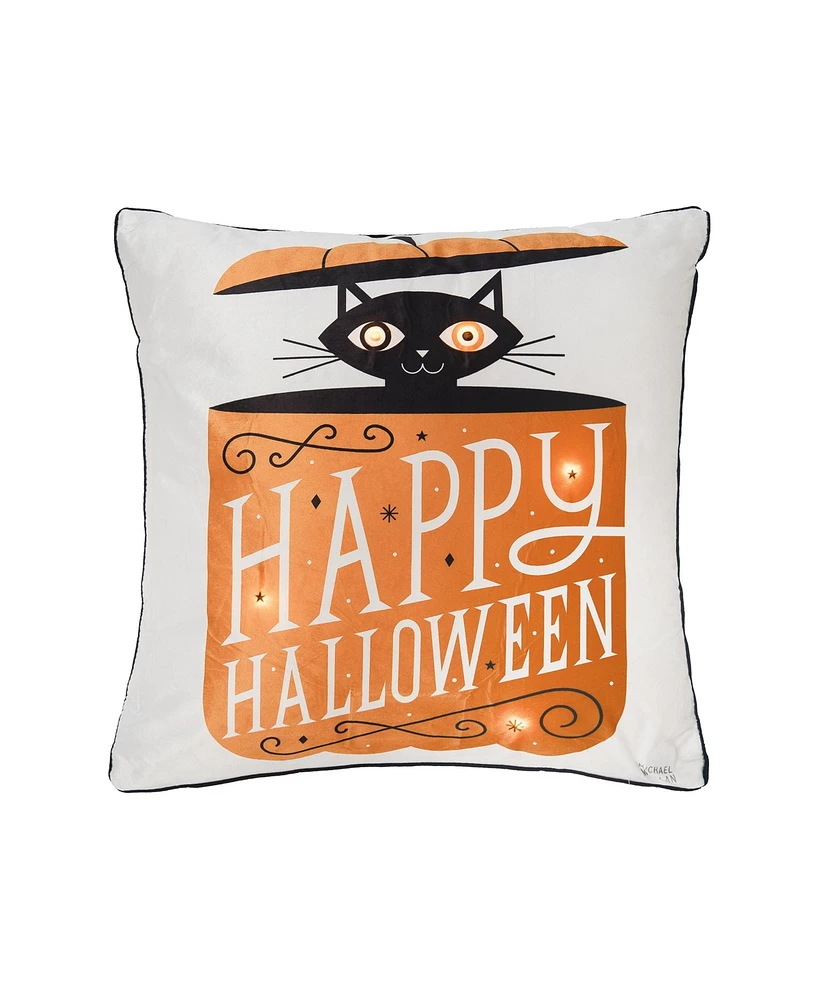 18" x 18" Festive Fright Cat Light-Up Led Light-Up Halloween Throw Pillow