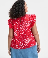 On 34th Trendy Plus Flowing Meadow Ruffle-Sleeve Top, Exclusively at Macy's