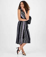 Connected Petite Striped Cropped Wide-Leg Jumpsuit