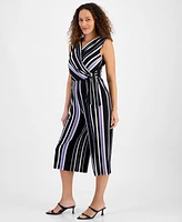 Connected Petite Striped Cropped Wide-Leg Jumpsuit