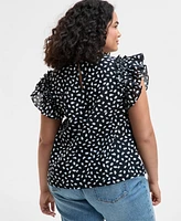 On 34th Trendy Plus Paint Dot Ruffle-Sleeve Top, Exclusively at Macy's