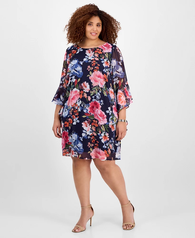Connected Plus Printed Round-Neck Sheath Dress