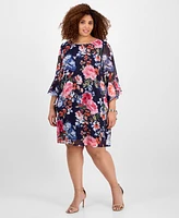 Connected Plus Printed Round-Neck Sheath Dress