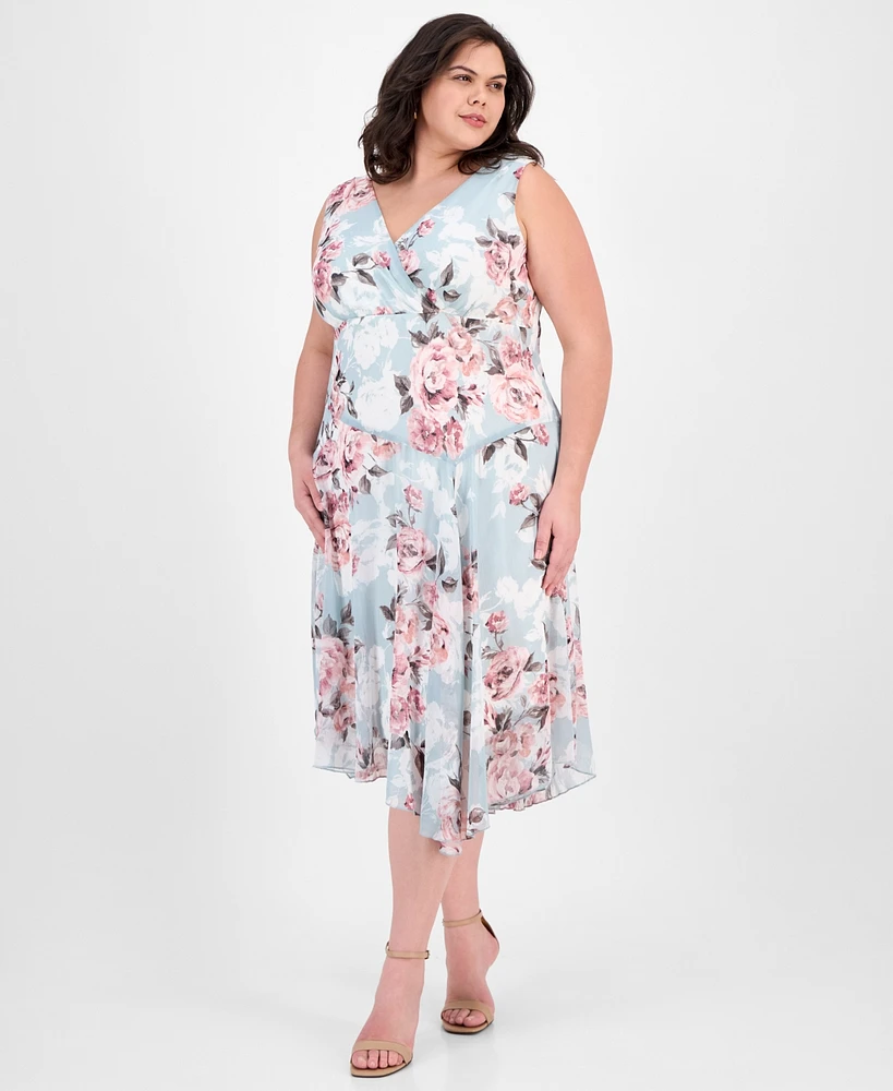 Connected Plus Floral-Print Chiffon Midi Dress