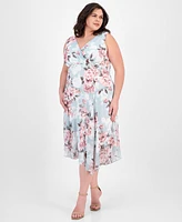 Connected Plus Floral-Print Chiffon Midi Dress