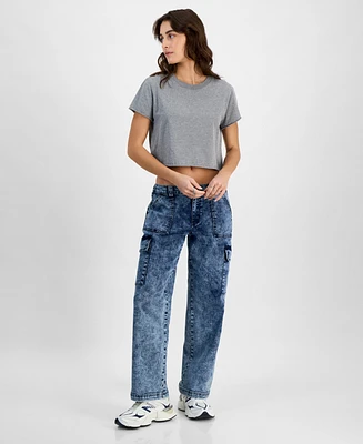 Madden Girl Juniors' Wide-Leg Cargo Skater Jeans