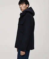 Mango Men's Wool-Blend Detachable Hood Coat