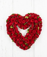 Rose Floral Heart Shaped Artificial Valentine's Day Wreath, 14"