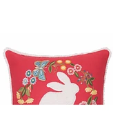 16" x 16" Spring Bunny Applique and Embroidered Wreath Decorative Throw Pillow