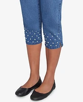 Alfred Dunner Petite Flower Power Detailed Denim Capri Pants