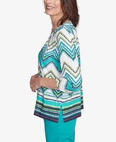 Alfred Dunner Petite Nantucket Pleated Neckline Chevron Top