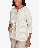 Alfred Dunner Petite Catalina Island Bold Medallion Stripe Top