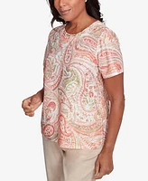 Alfred Dunner Petite Catalina Island Double-Knotted Paisley Top