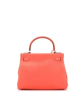 Pre-Owned HERMES Kelly 28 Handbag Red Clemence with Palladium Hardware