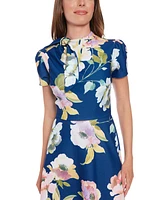 London Times Women's Tie-Neck Short-Sleeve A-Line Dress