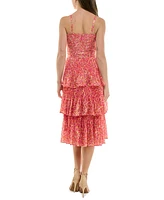 Taylor Women's Printed Pleated Tiered Midi Dress