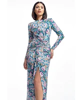 Dress the Population Women's Romera Printed Foil Dot Long-Sleeve Gown