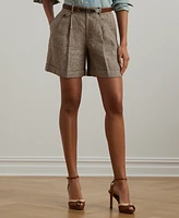 Lauren Ralph Petite 100% Linen Glen Check Pleated Twill Shorts