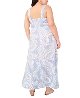 Vince Camuto Plus Tropical-Print Smocked Back Tiered Sleeveless Maxi Dress