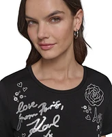 Karl Lagerfeld Paris Women's Embellished Graphic T-Shirt