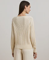 Lauren Ralph Petite Cable-Knit Cotton-Blend Boatneck Sweater