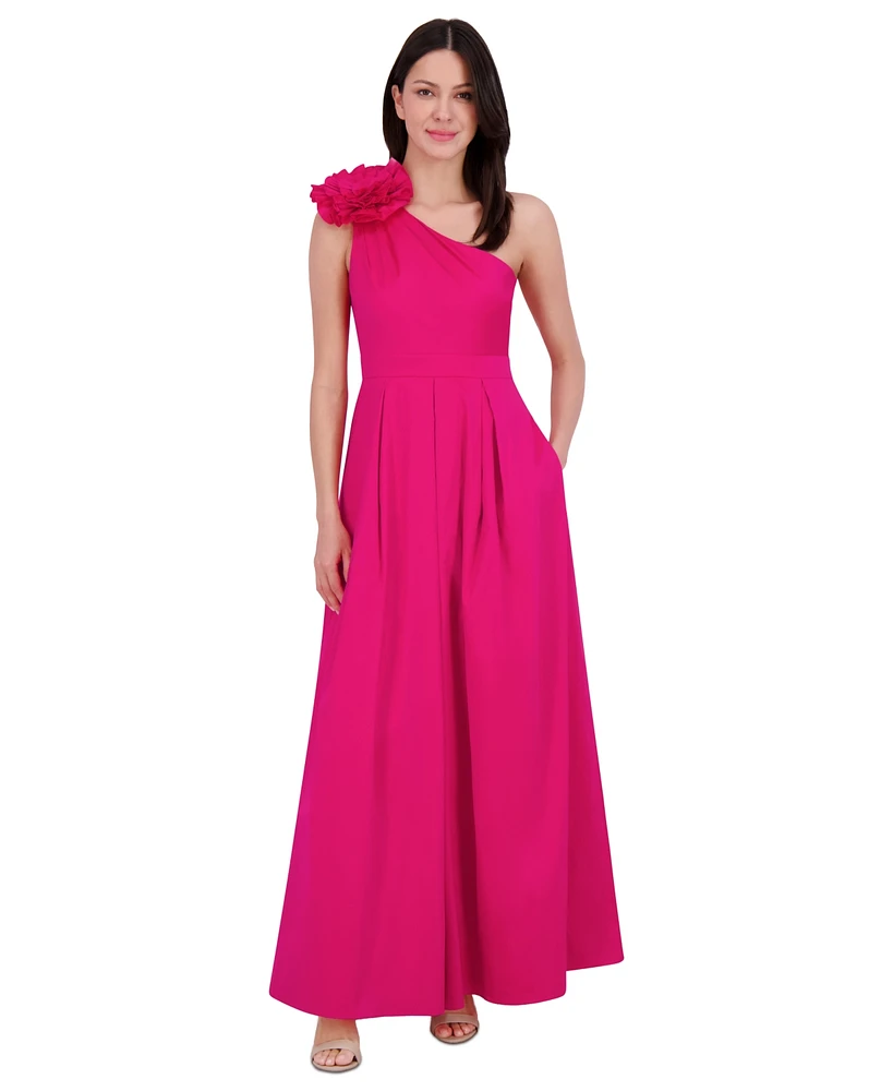 Eliza J Women's Asymmetric Rosette One-Shoulder Gown