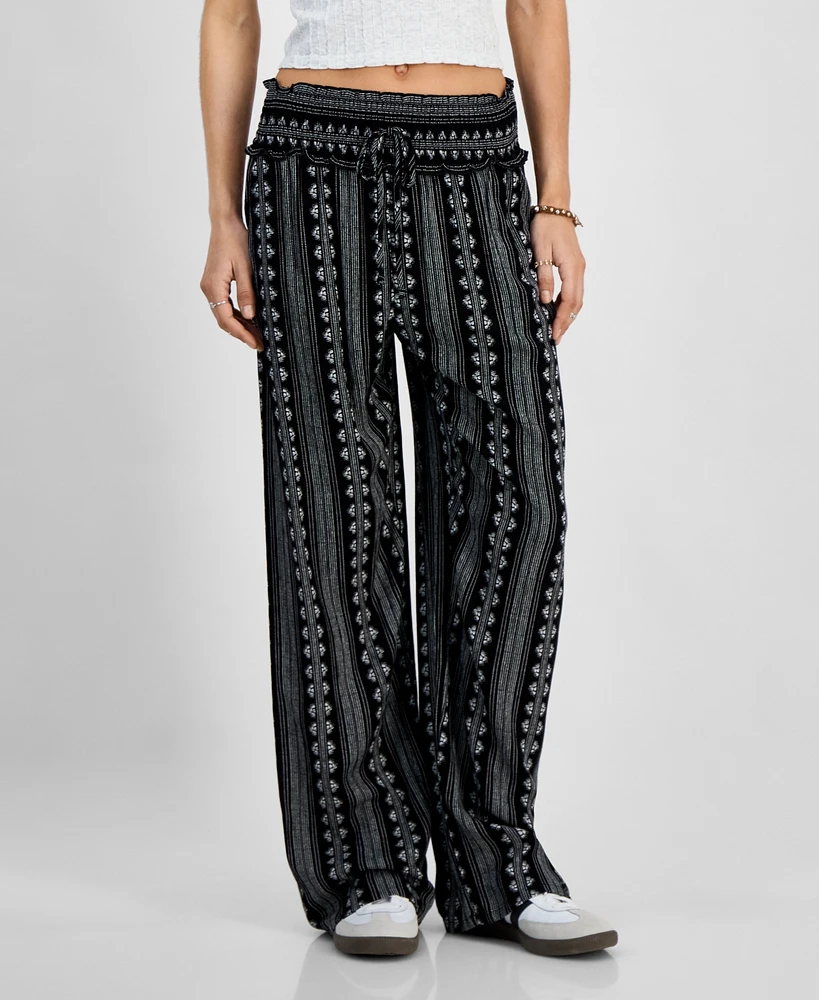 Kingston Grey Juniors' High-Rise Smocked-Waist Pants