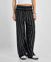 Kingston Grey Juniors' High-Rise Smocked-Waist Pants