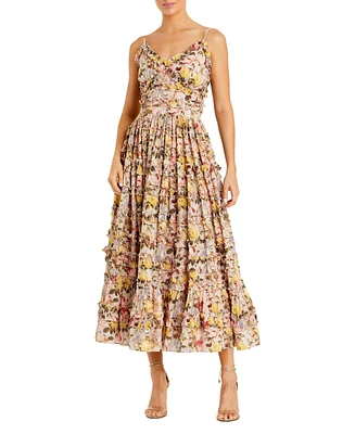 Mac Duggal Women's Floral Print Ruffle Tiered Midi Dress