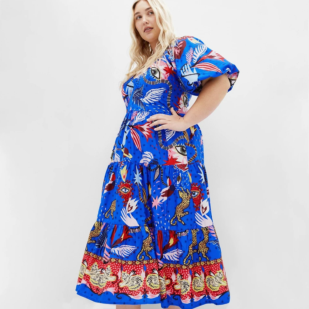 City Chic Plus Size Capria Puff Sleeve Print Dress